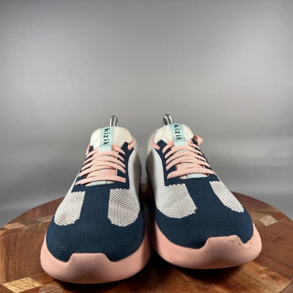 Kizik Lima Hands Free Slip On Sneakers Womens 9 Navy Pink Faux Fur Lining